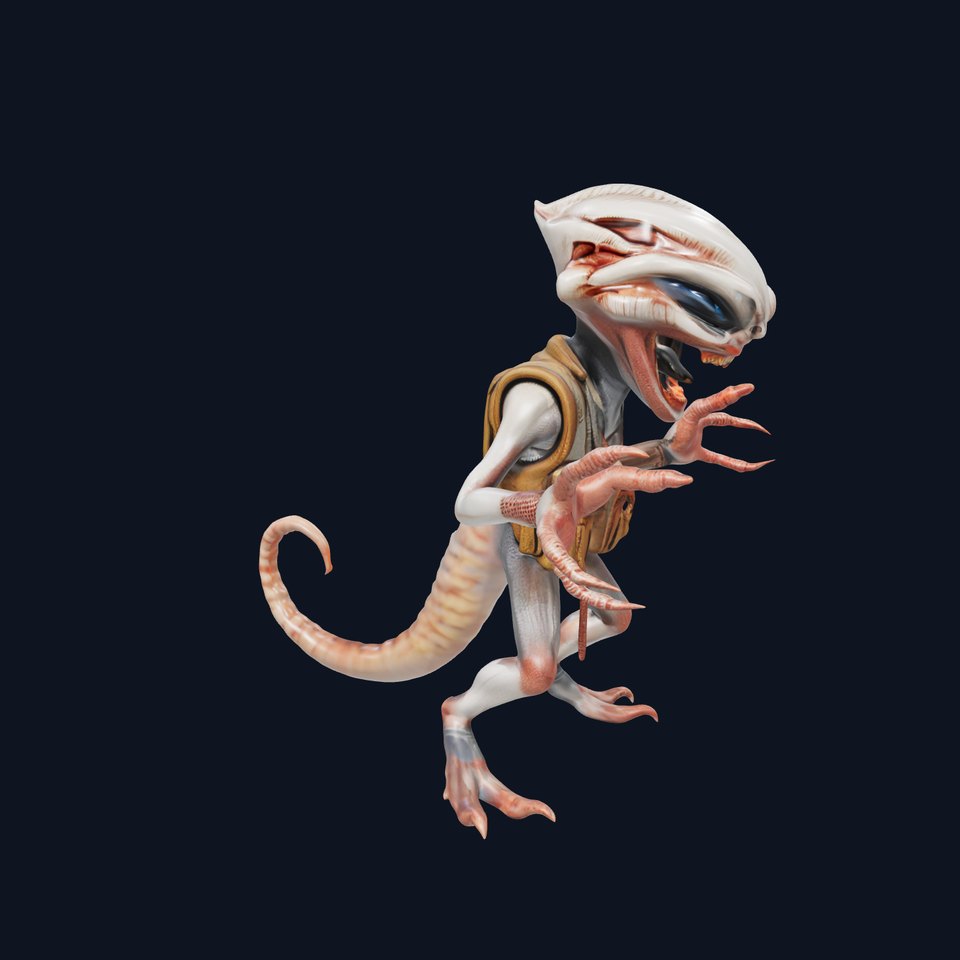 Alien Warrior D Character Model with PBR Textures and Animation